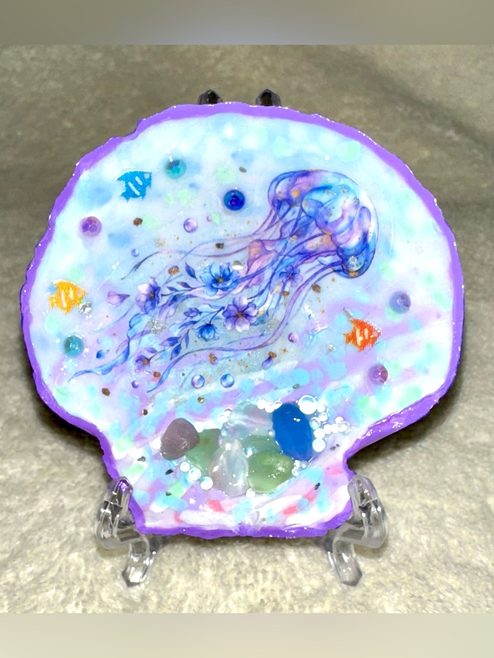 Handmade Double Sided Painted Jellyfish Sea Shell Art